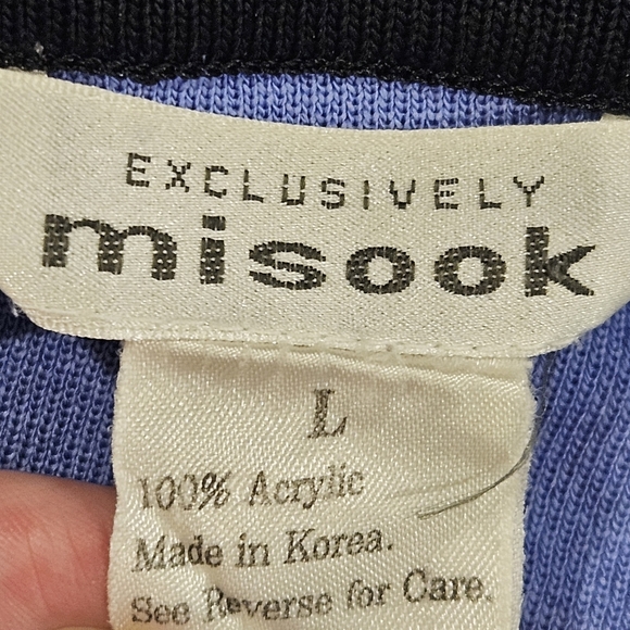 Misook SZ L Periwinkle 3/4 Sleeve Open Front Black Trim Dressy Cardigan - Picture 4 of 8